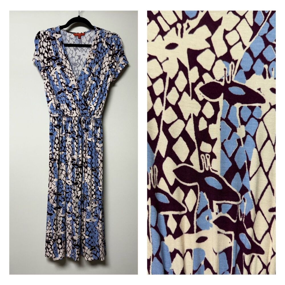 MODCLOTH Faux Wrap Giraffe Print Midi Dress, Sz S